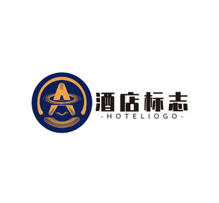 酒店标志logo图标黄蓝色搭配酒楼标识ai设计酒店logo